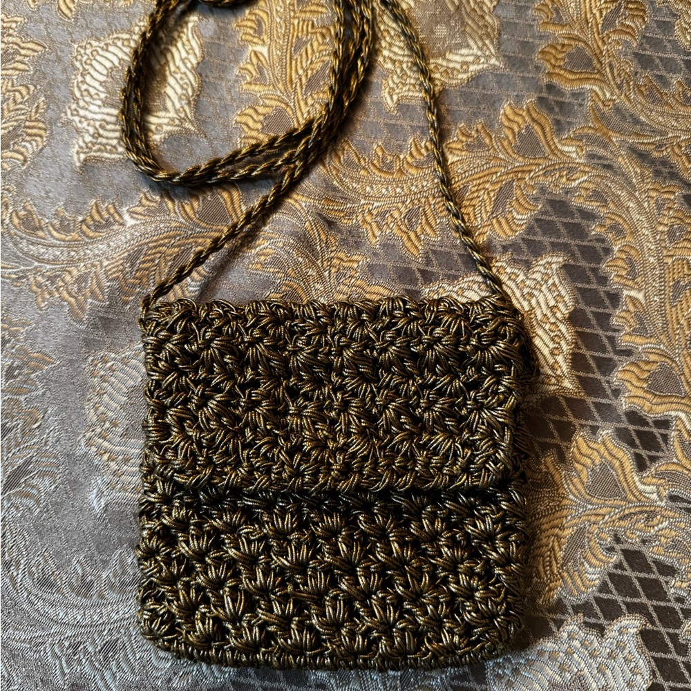 Ann Taylor Mini Gold Metallic Crochet Bag